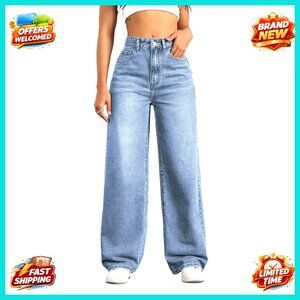 Straight Leg Jeans High Waisted Wide Leg Stretchy Boyfriend Denim Loose Fit